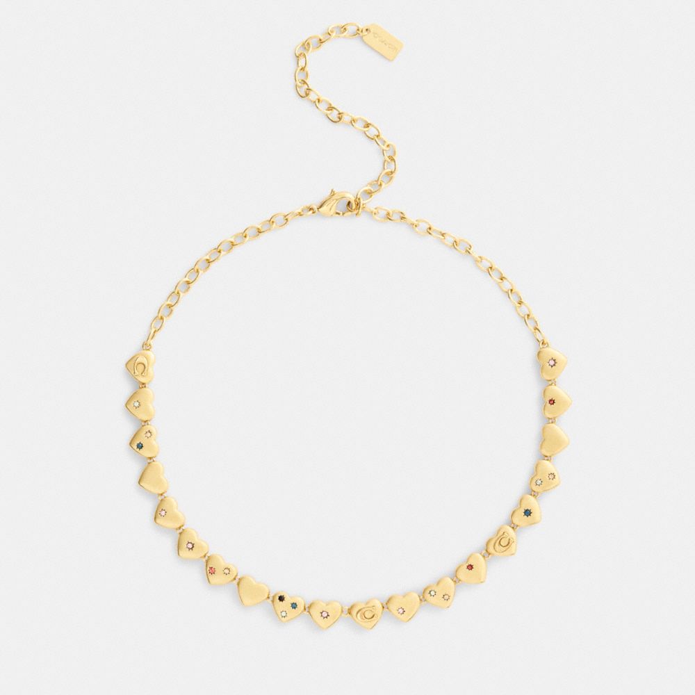 Coach Heart Choker Necklace Gold Multi