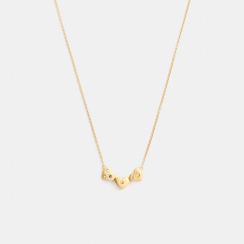 Coach Heart Cluster Pendant Necklace Gold Multi