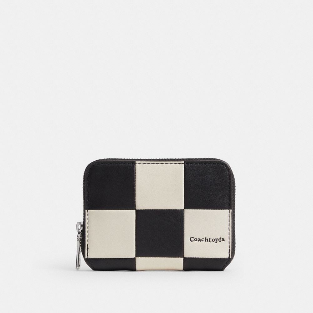 Coach Zip Around Wallet In Checkerboard Upcrafted Leather Black Chalk