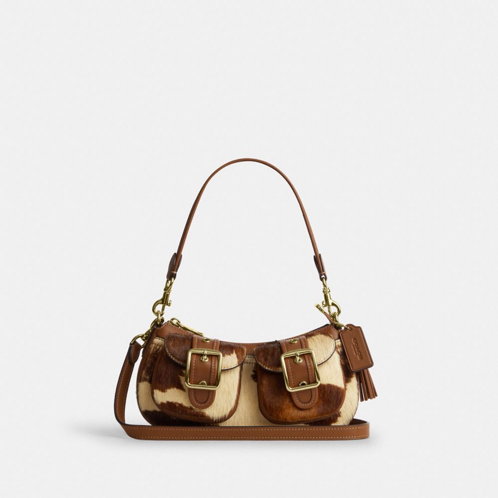 Coach Ashton Shoulder Bag In Haircalf With Cow Print Gold Cow Multi