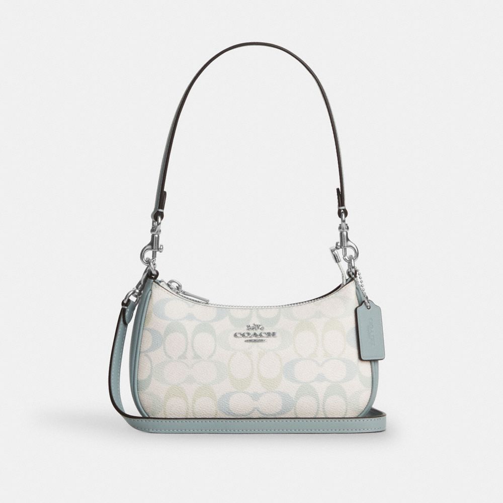 Coach Teri Mini Crossbody Bag In Signature Canvas Silver Chalk Blue