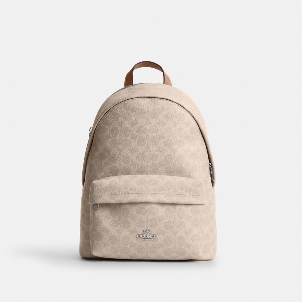 Coach Taylor Small Backpack In Signature Canvas Silver Sand Taupe