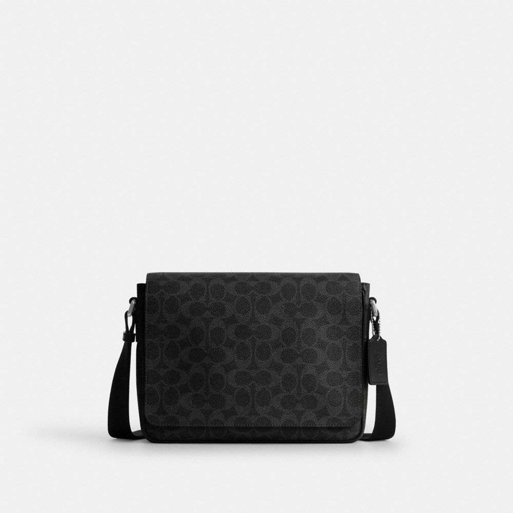 Coach Jack Messenger Bag In Signature Canvas Silver Black Signature