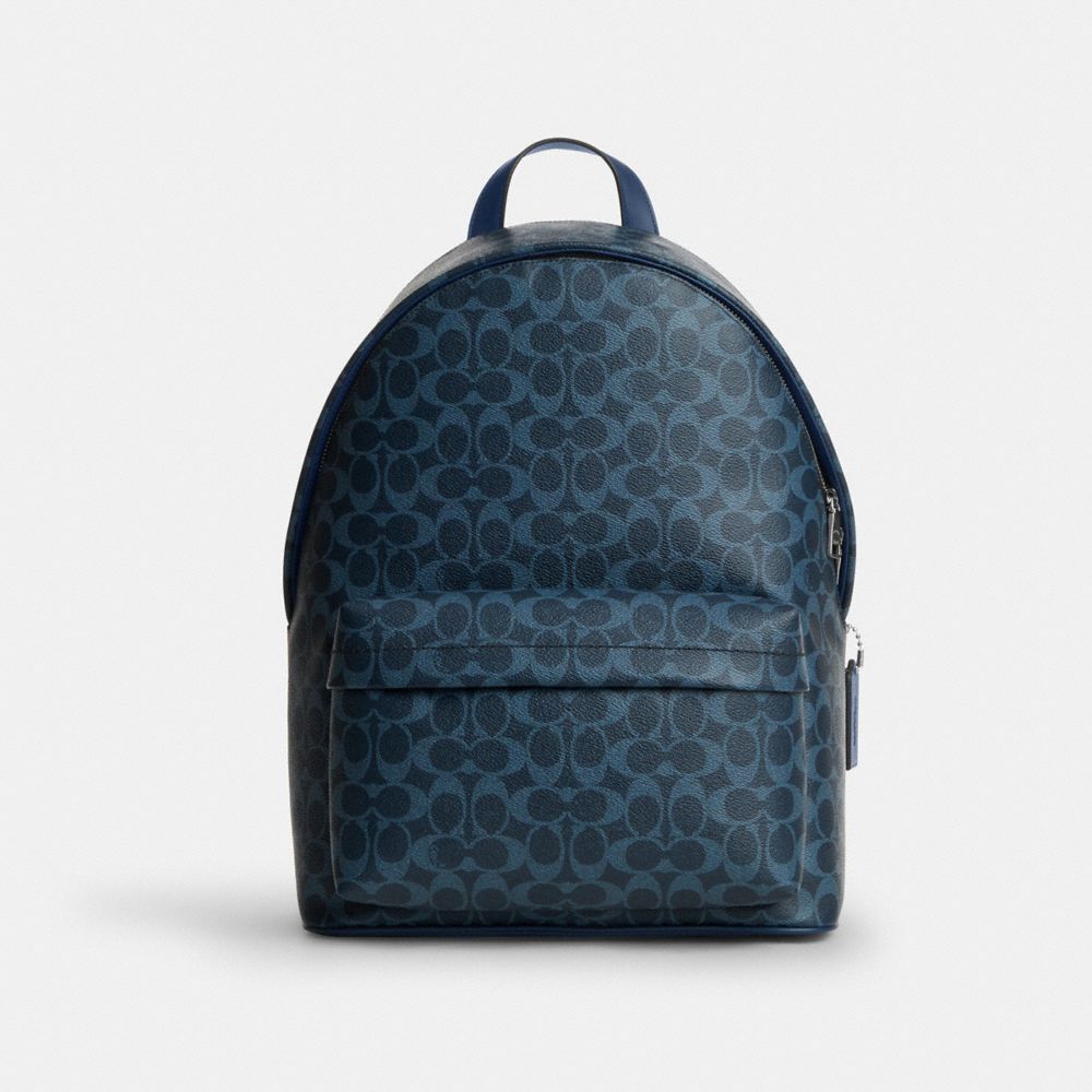 Coach Taylor Backpack In Signature Canvas Silver Ink Blue