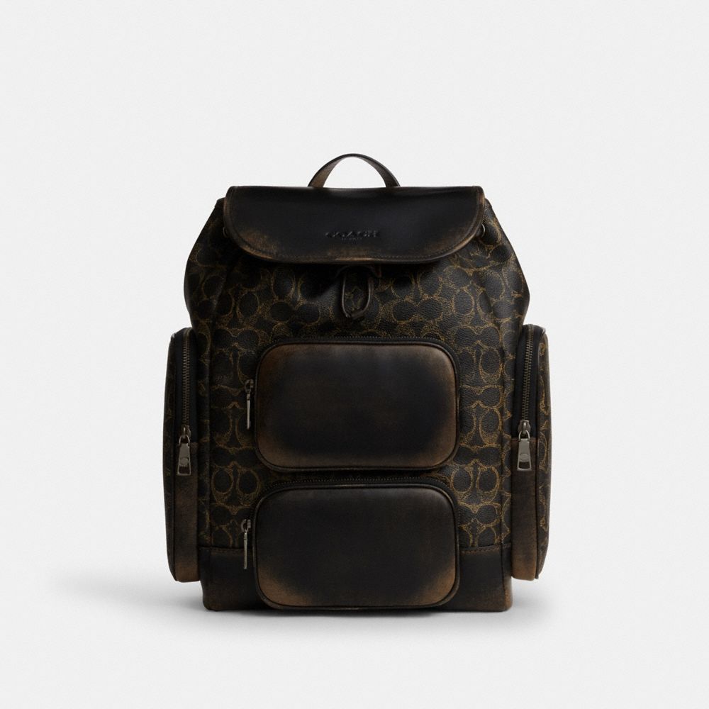 Coach Finn Backpack In Loved Signature Canvas Gunmetal Brown