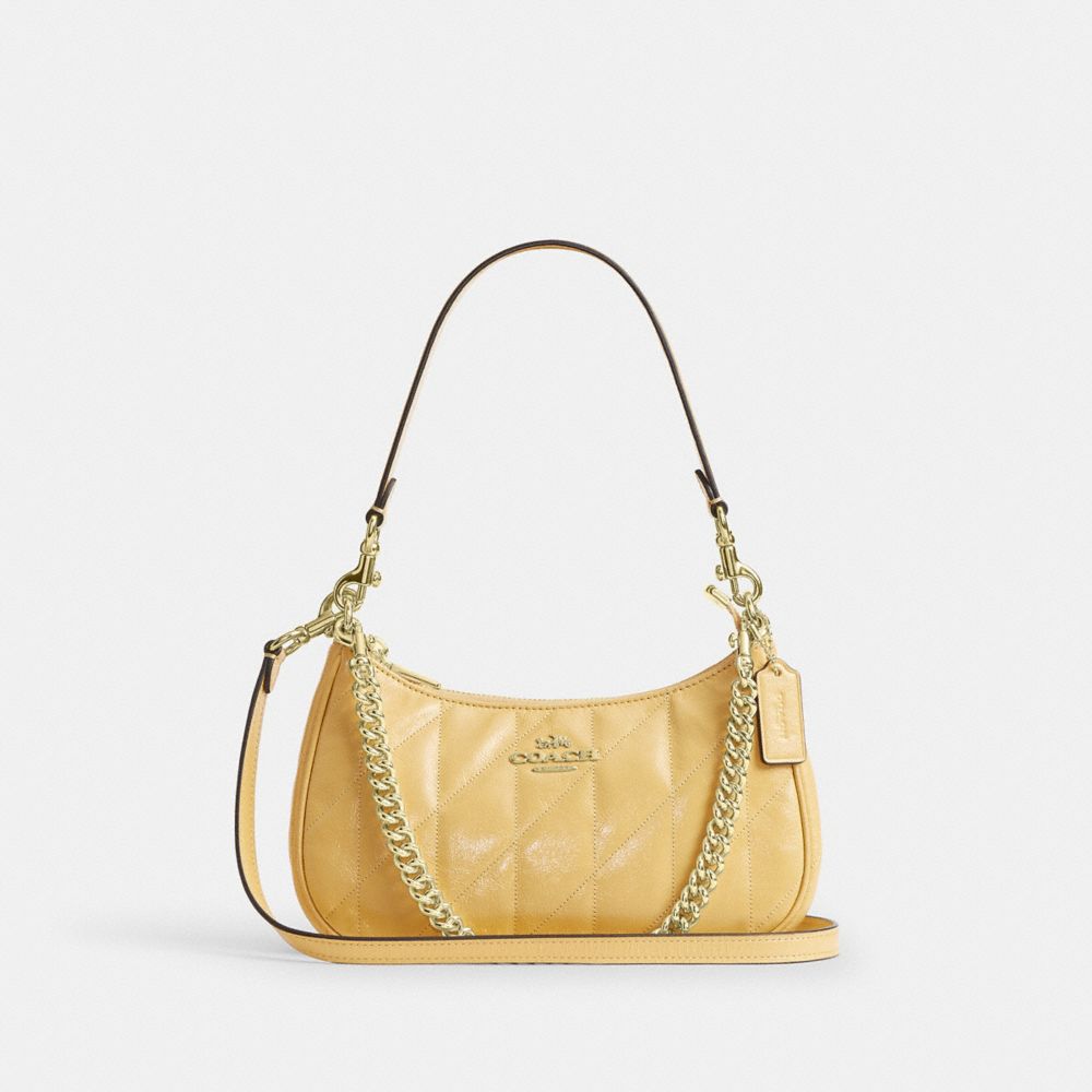 Coach Teri Shoulder Bag With Quilting Gold Soft Yellow