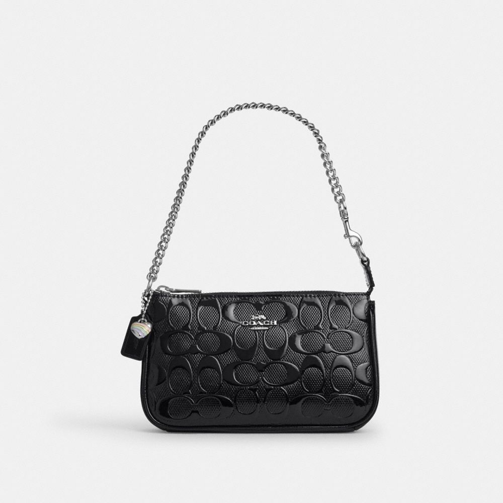 Coach Nolita 19 In Signature Leather With Heart Charm Silver Black