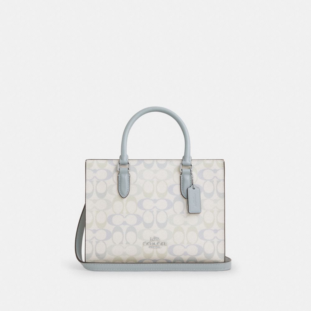 Coach Maggie Small Tote Bag In Signature Canvas Silver Chalk Blue