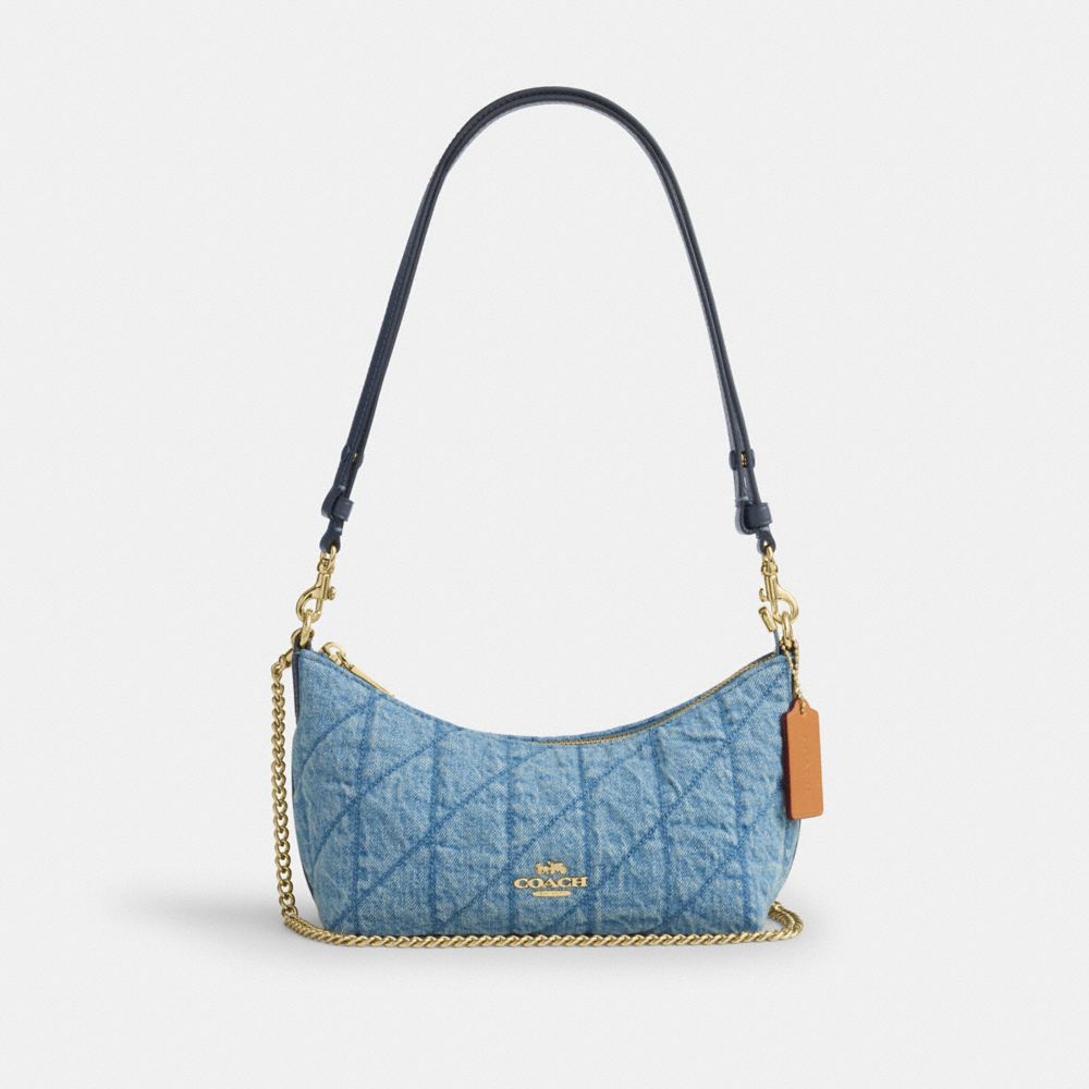 Coach Caitlin Shoulder Bag With Quilting Gold Indigo