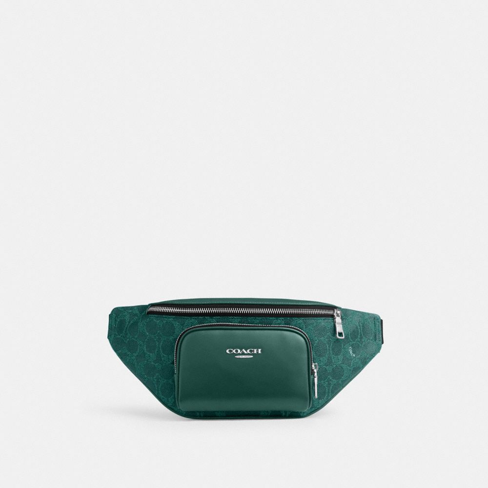 Coach Racer Small Belt Bag In Signature Canvas Silver Sea Green