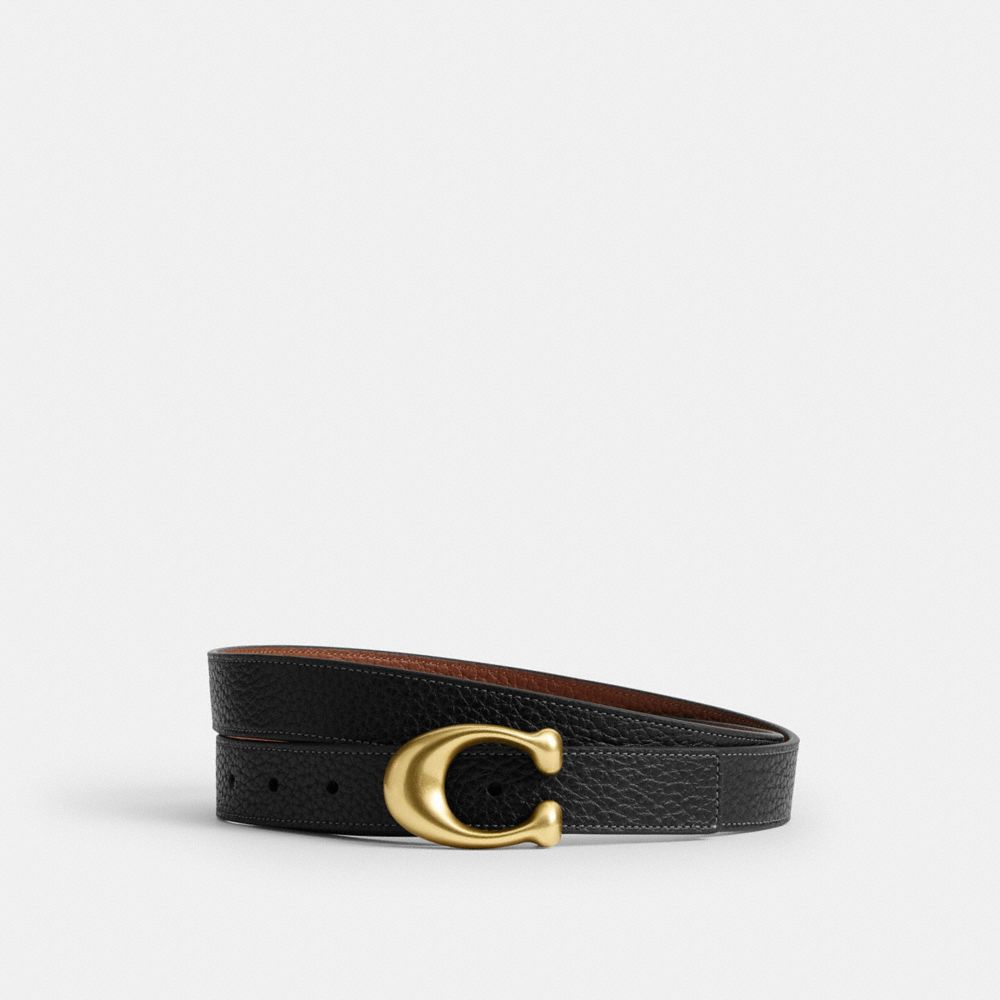 Coach Sculpted C Buckle Reversible Belt, 25 Mm Brass Black Redwood