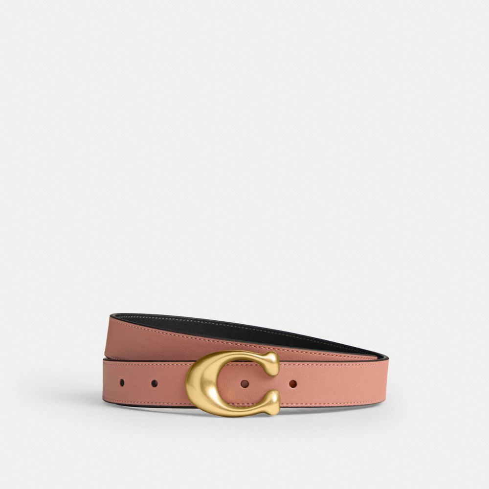 Coach Sculpted C Buckle Reversible Belt, 25 Mm Brass Melon Black