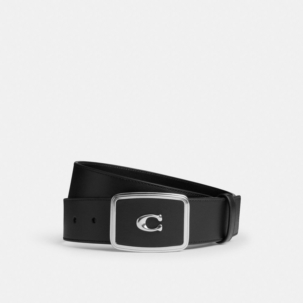 Coach Signature Plaque Buckle Belt, 38 Mm Black