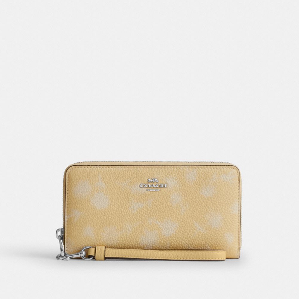 Coach Long Zip Around Wallet With Floral Print Silver Washed Yellow