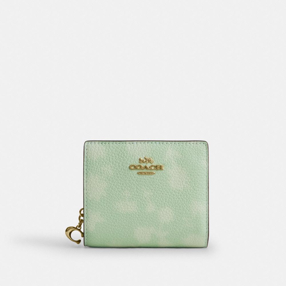 Coach Snap Wallet With Floral Print Gold Pale Green