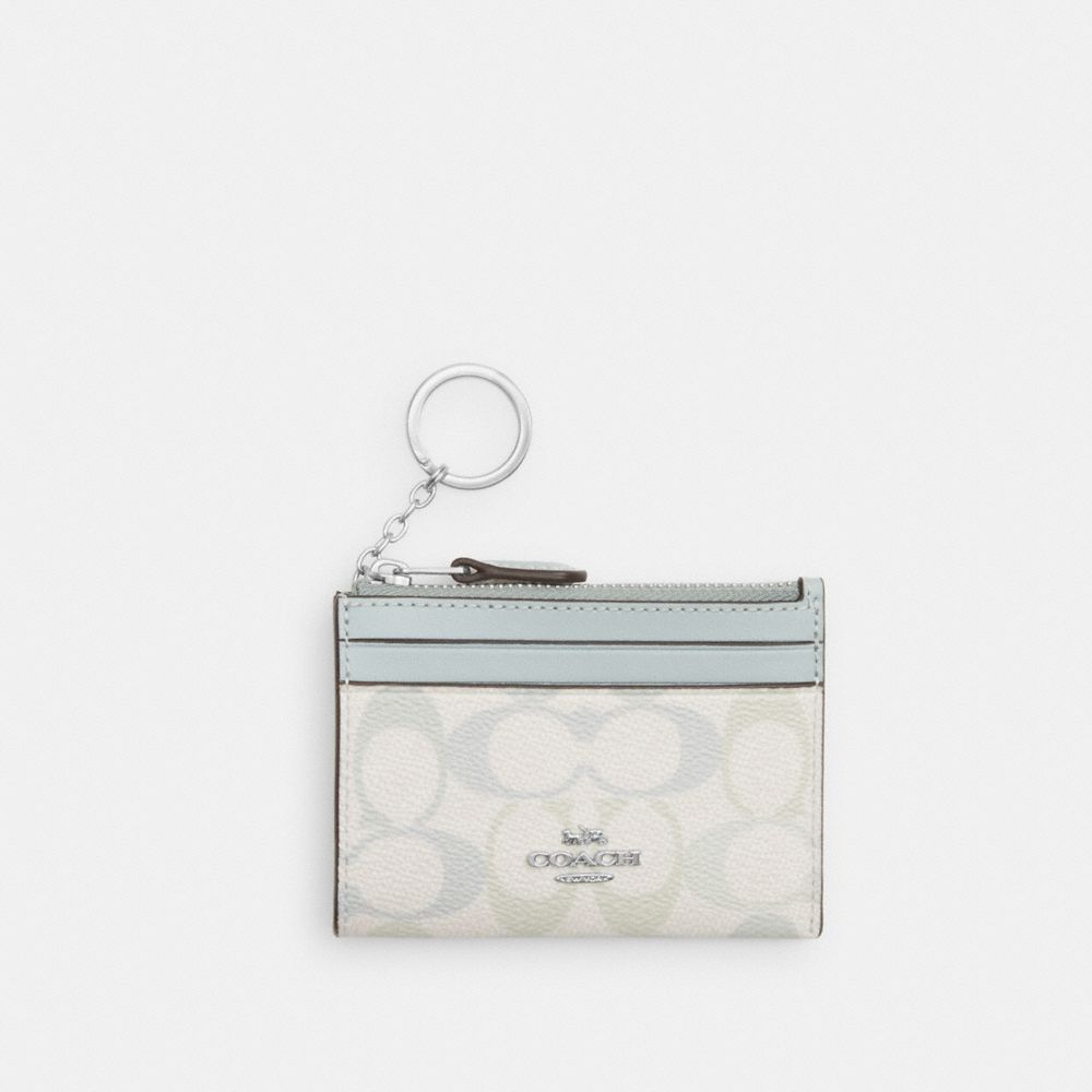 Coach Mini Skinny Id Case In Signature Canvas Silver Chalk Blue