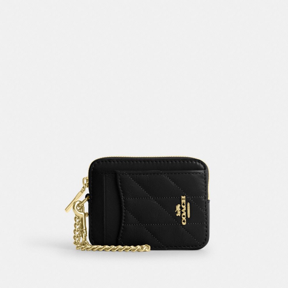 Coach Zip Card Case With Quilting Gold Black