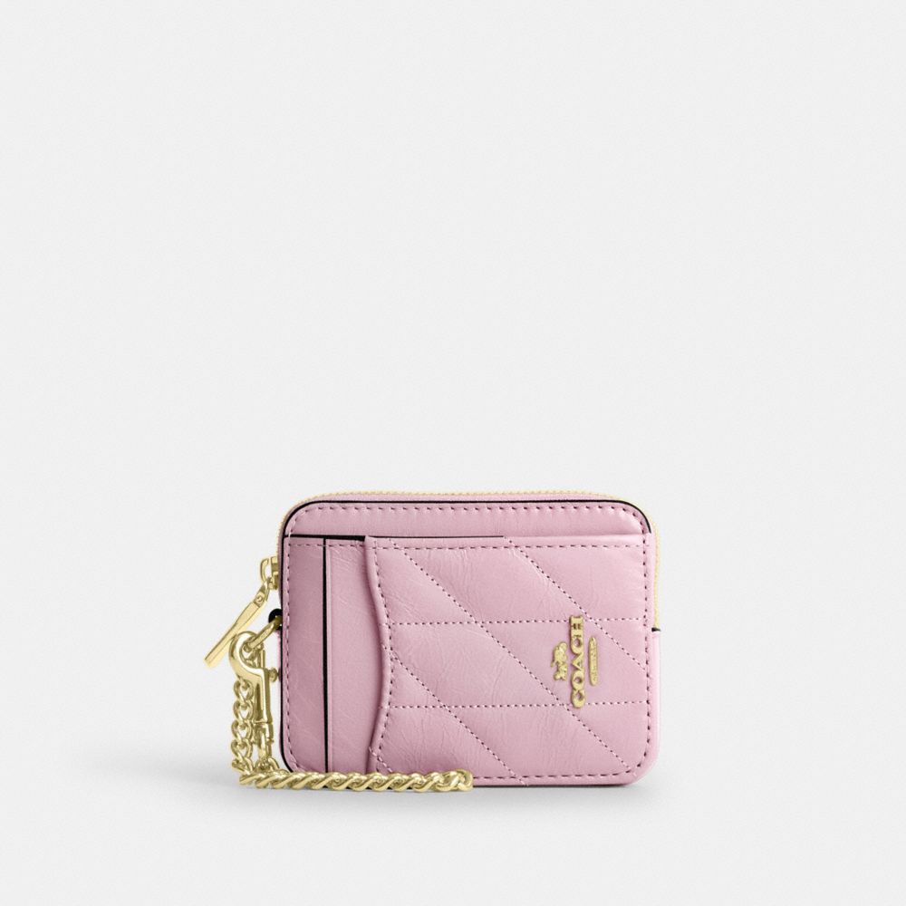 Coach Zip Card Case With Quilting Gold Carnation