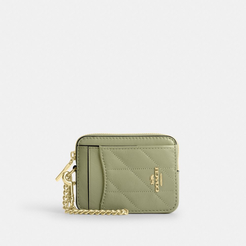 Coach Zip Card Case With Quilting Gold Pistachio
