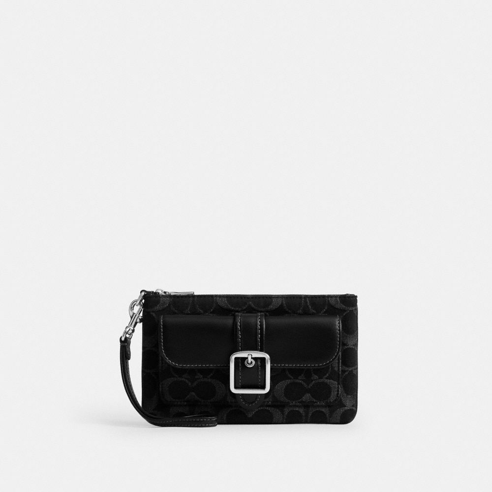 Coach Ashton Wristlet In Signature Denim Silver Black