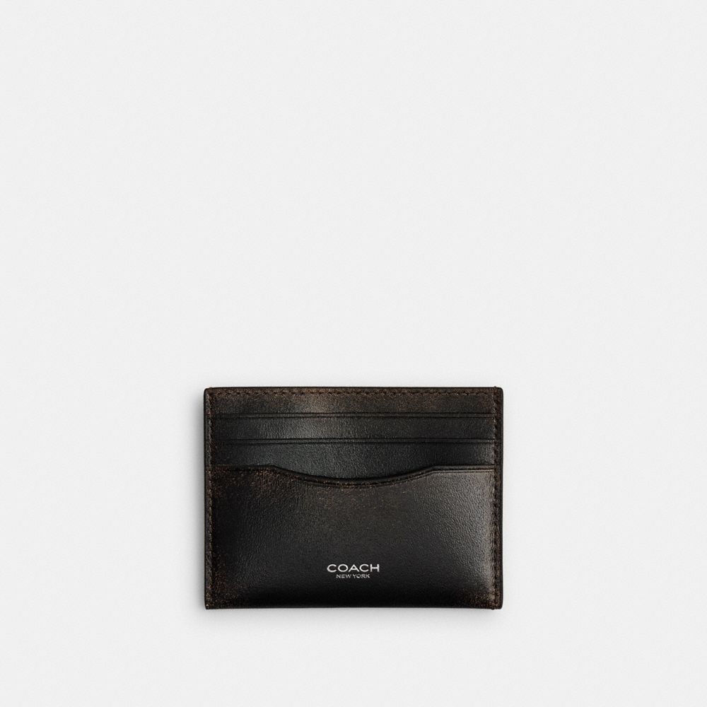 Coach Card Case In Loved Leather Black Light Tan