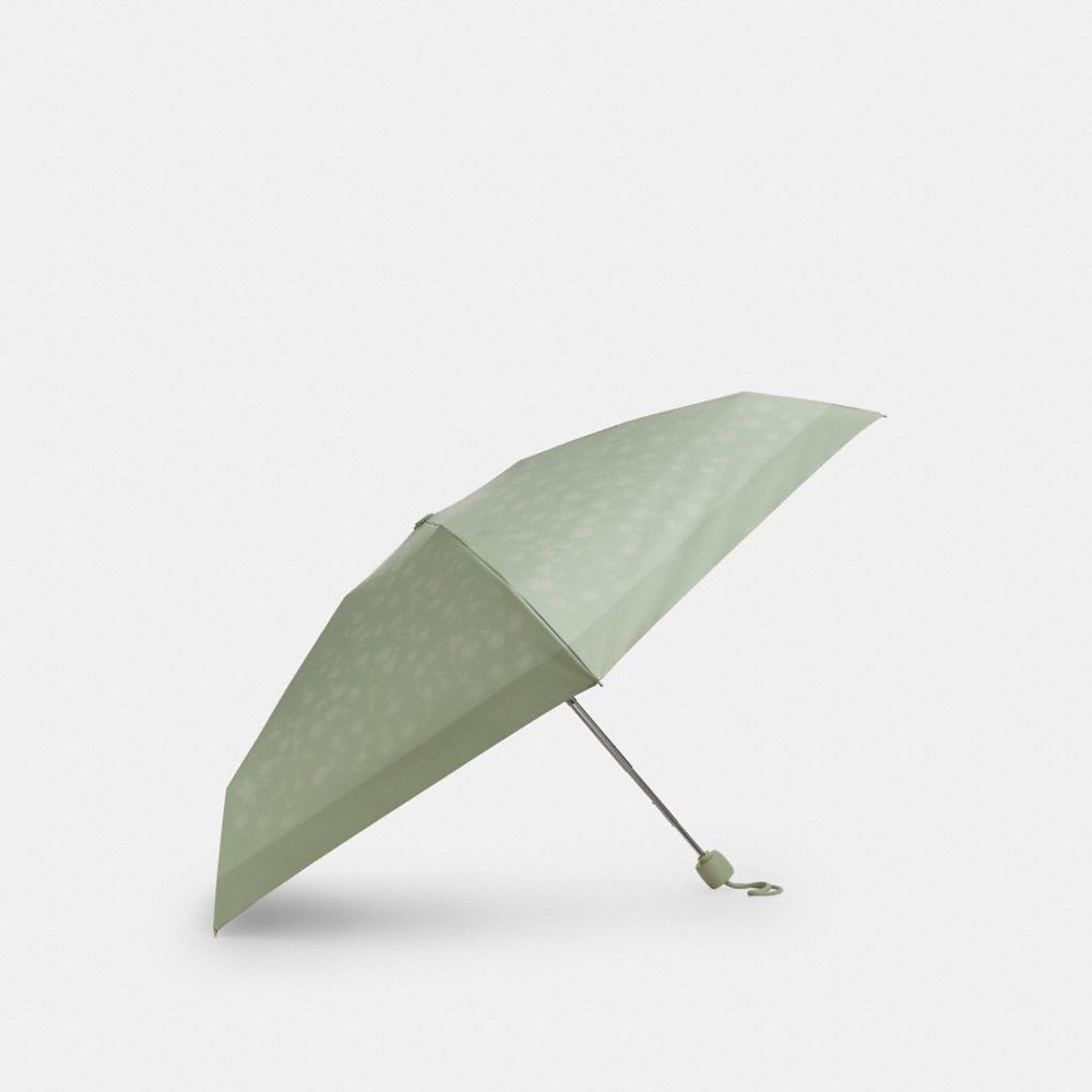 Coach Uv Protection Mini Umbrella With Floral Print Silver Pale Green