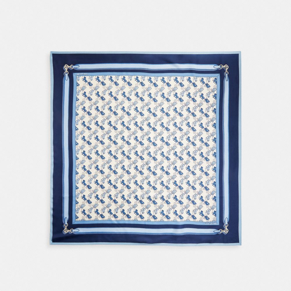 Coach Horse And Carriage Strap Print Silk Square Scarf Deep Blue