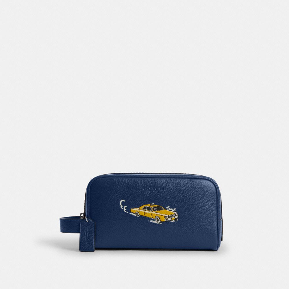 Coach Small Travel Kit With Car Print Silver Deep Blue Multi