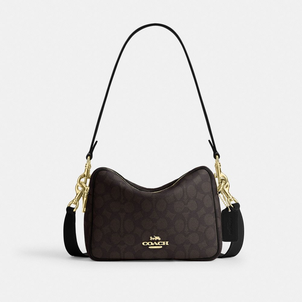 Coach Carey Crossbody Bag In Signature Canvas Gold Walnut Black