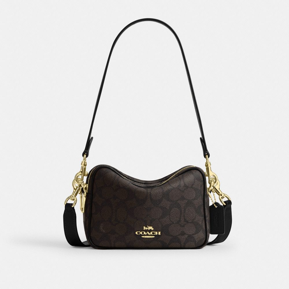 Coach Mini Carey Crossbody Bag In Signature Canvas Gold Walnut Black