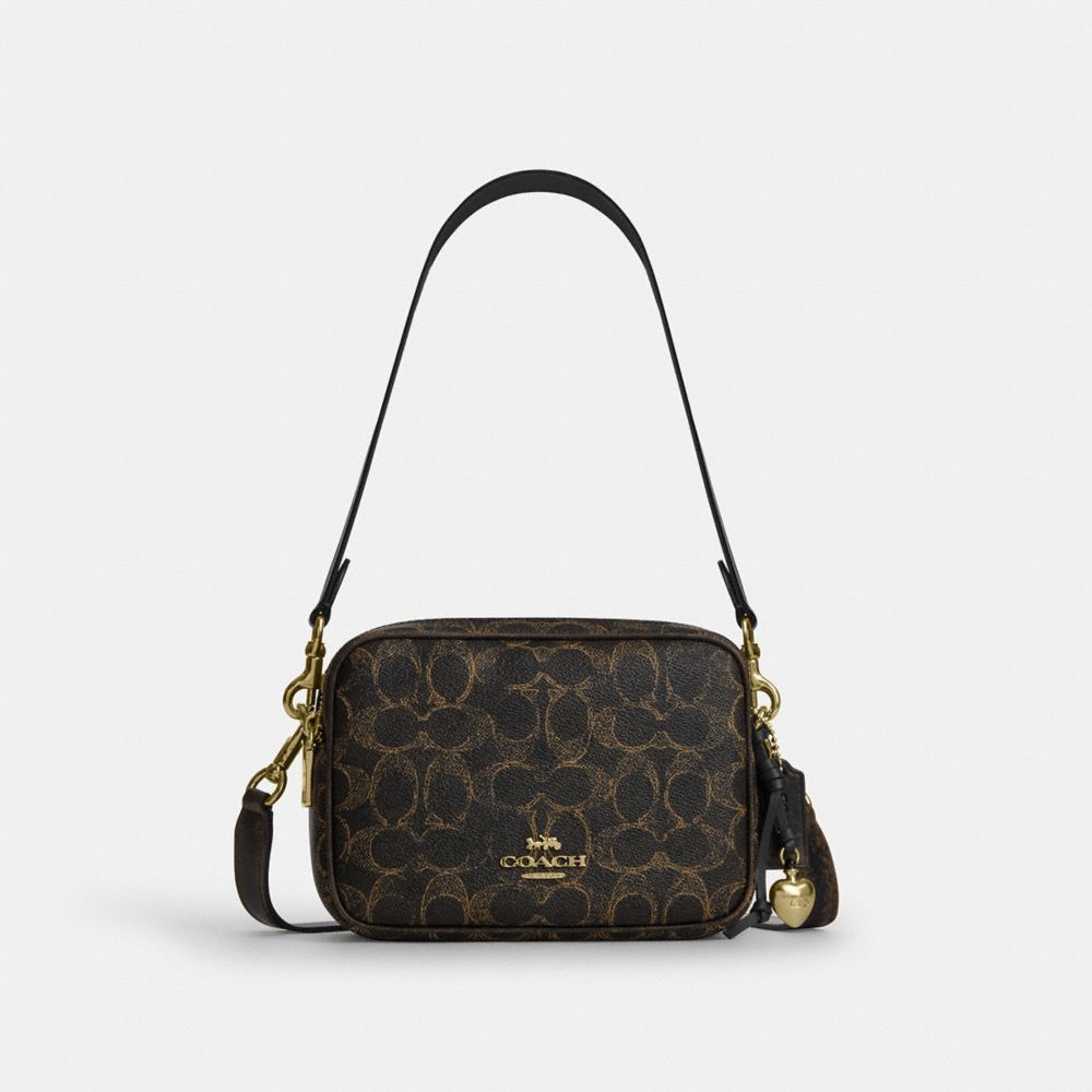 Coach Mini Carey Crossbody Bag In Loved Signature Canvas Gold Brown