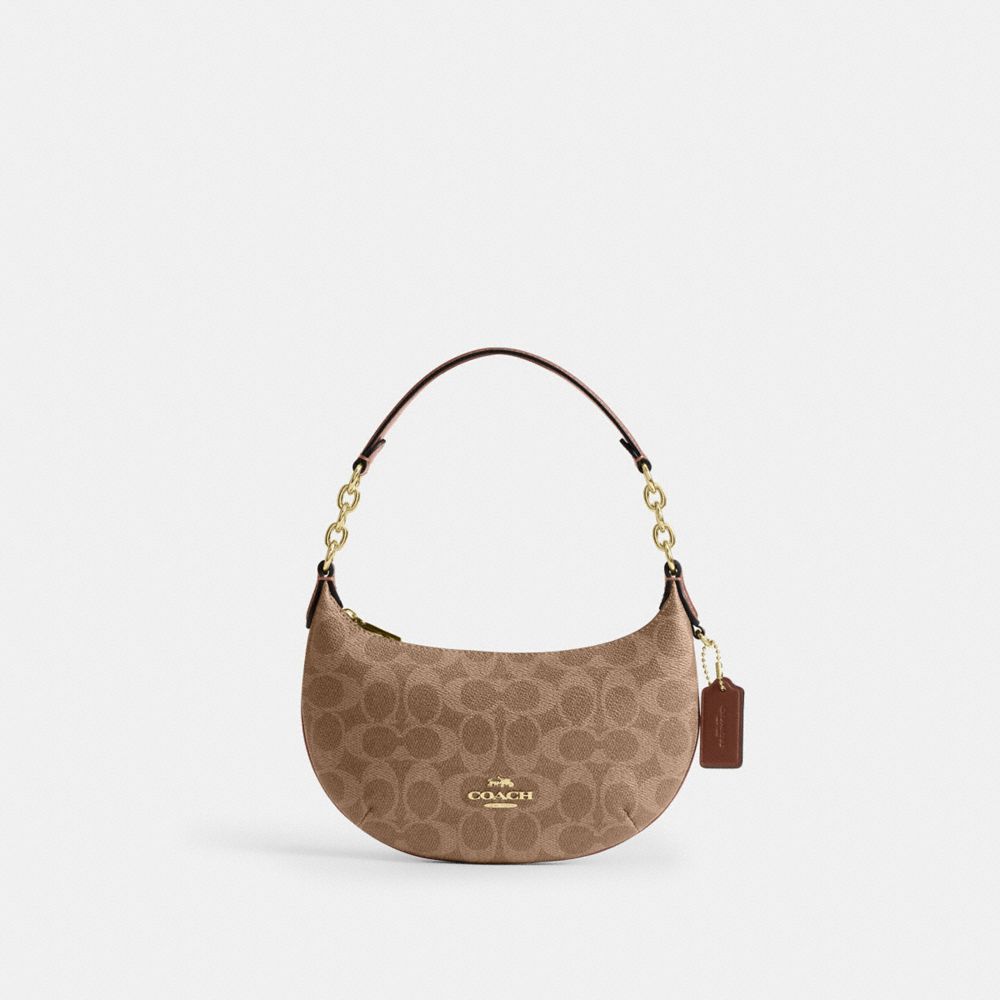 Coach Mini Payton Bag In Signature Canvas Gold Tan Brown