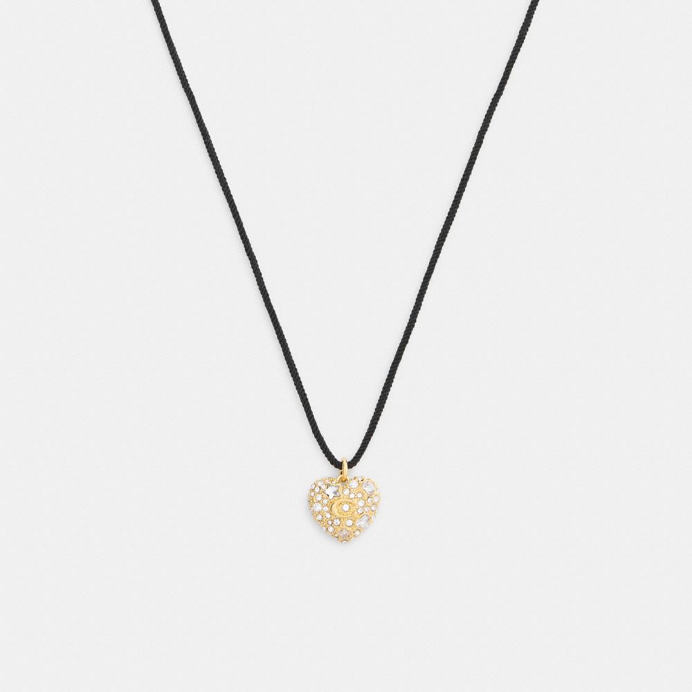 Coach Pavé Heart Cord Pendant Necklace Gold Black