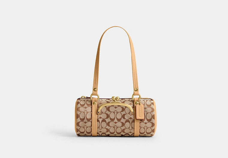 Kisslock Barrel Bag 28 In Signature Jacquard