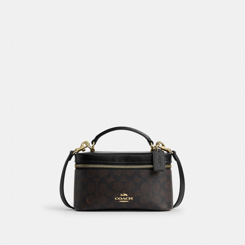 Coach Rainer Crossbody Bag 18 In Signature Canvas Gold Walnut Black