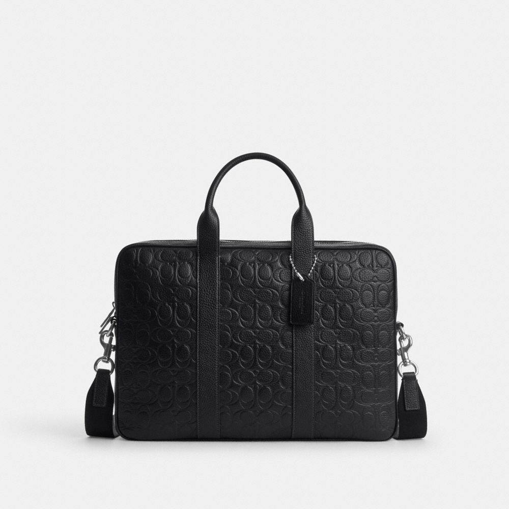 Coach Austin Brief In Signature Leather Silver Black