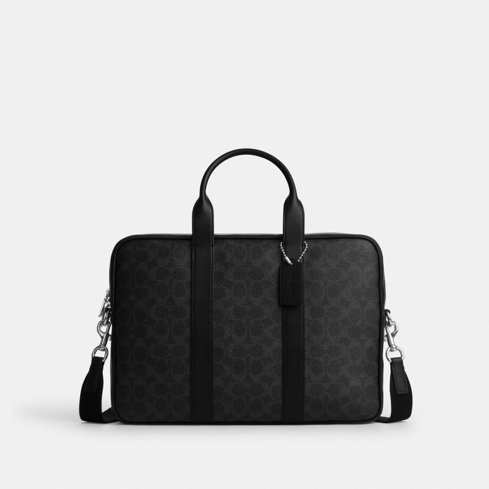 Coach Austin Brief In Signature Canvas Silver Black Signature