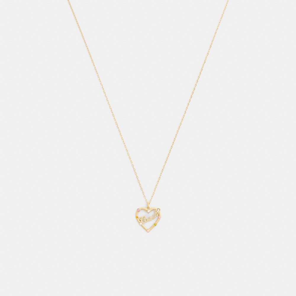 Coach Coach Script Heart Pendant Necklace Gold Multi
