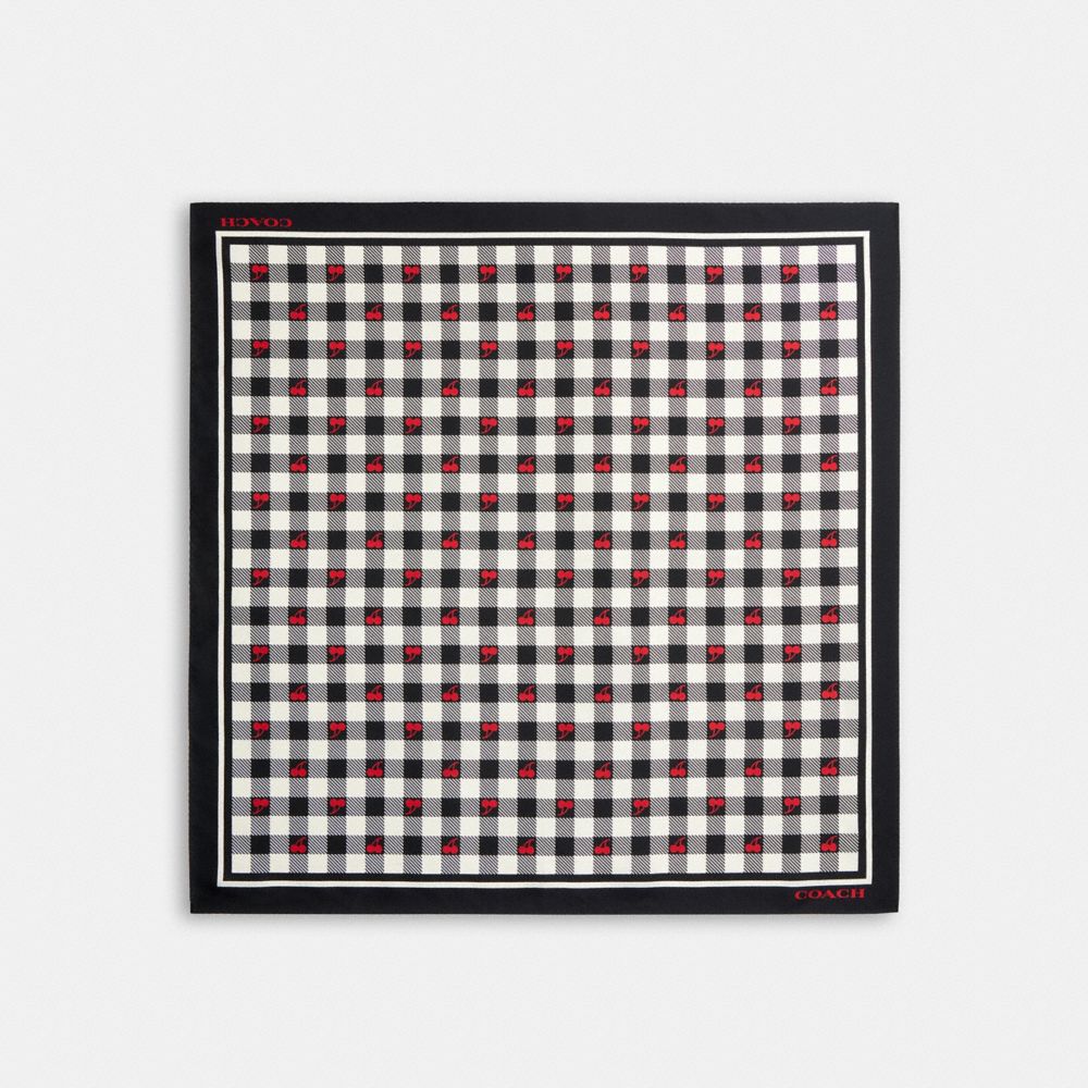 Coach Gingham Cherry Print Silk Bandana Black Red