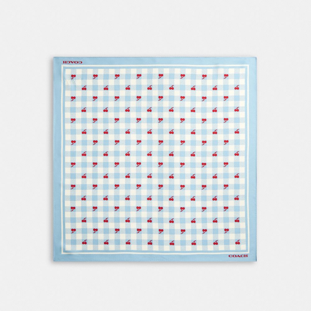 Coach Gingham Cherry Print Silk Bandana Blue Red