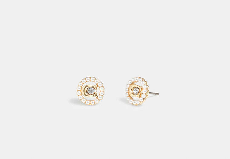 Sculpted C Pearl Stud Earrings