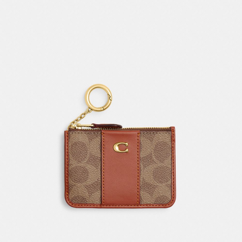 Coach Essential Mini Id Card Case In Signature Canvas Brass Tan Caramel