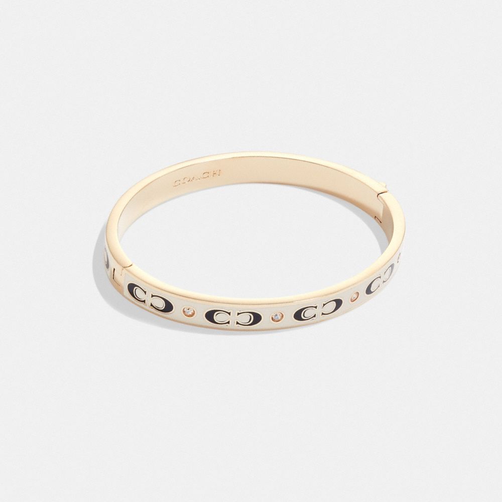Coach Signature Enamel Hinged Bangle Gold White