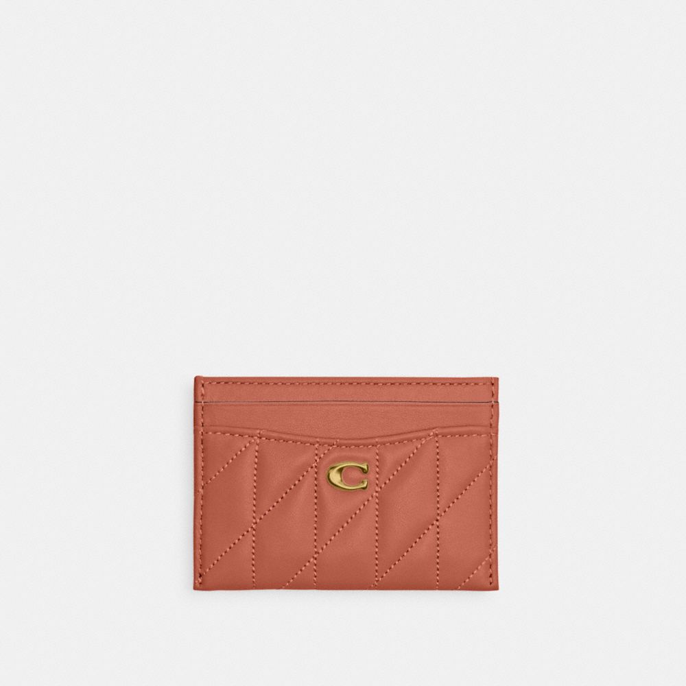 Coach Essential Card Case With Pillow Quilting Brass Dark Peach