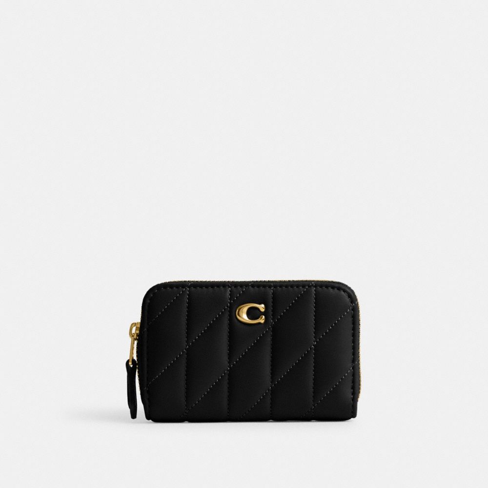 Coach Essential Small Zip Around Card Case With Pillow Quilting Brass Black