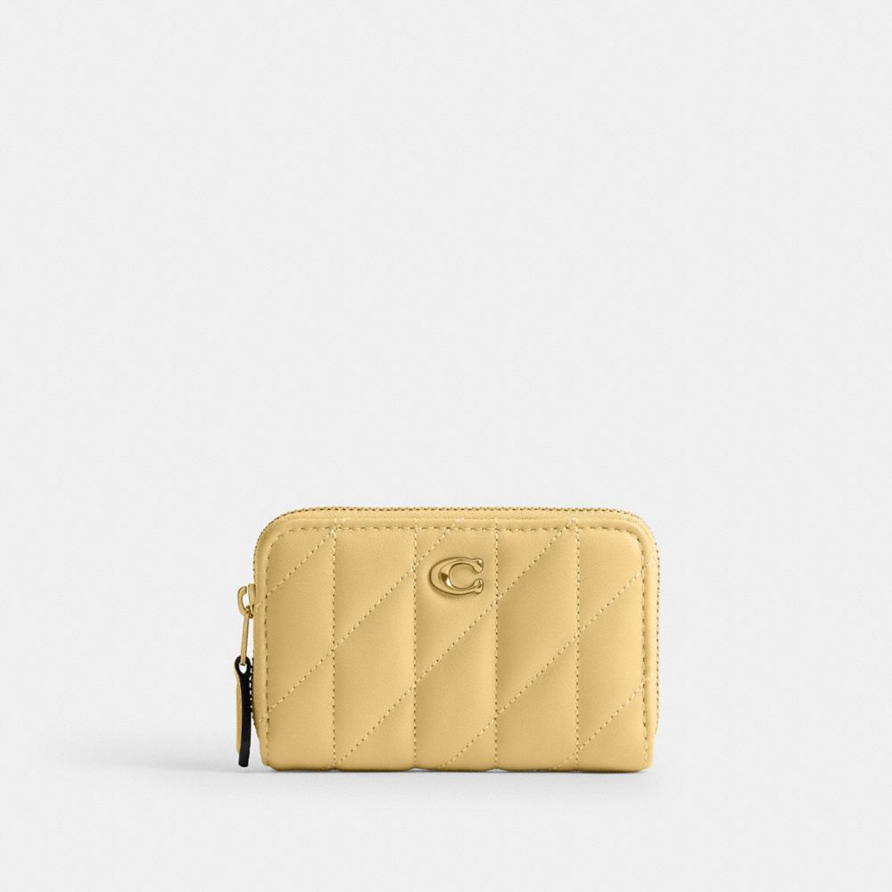 Coach Essential Small Zip Around Card Case With Pillow Quilting Brass Vanilla