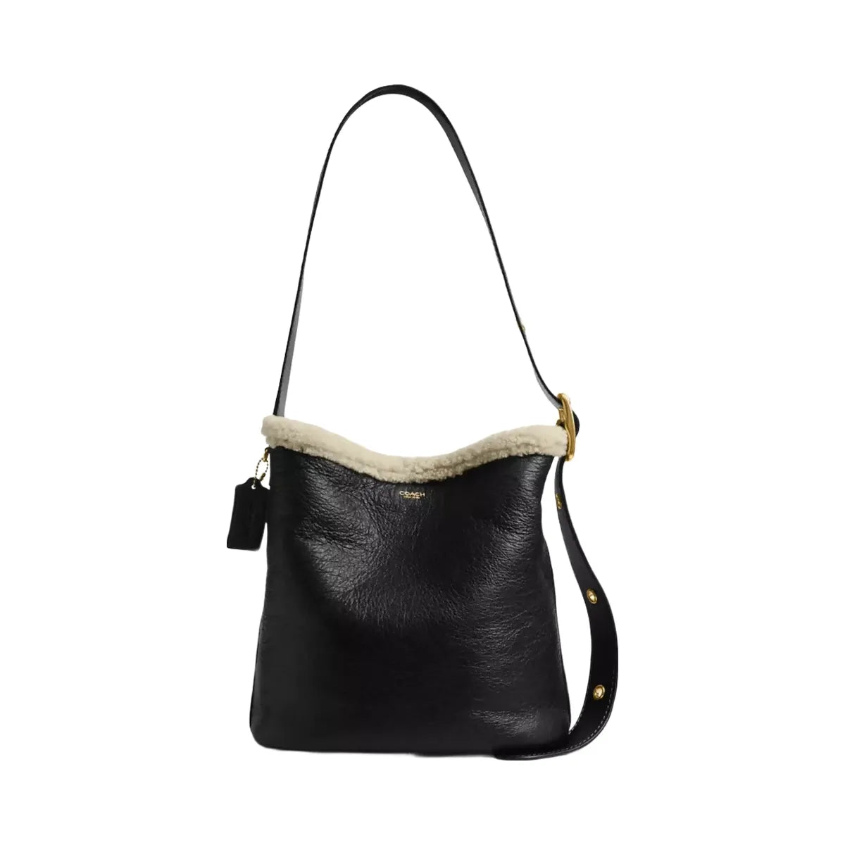 Coach Bleecker Bucket Bag In Shearling in Brass Black Natural