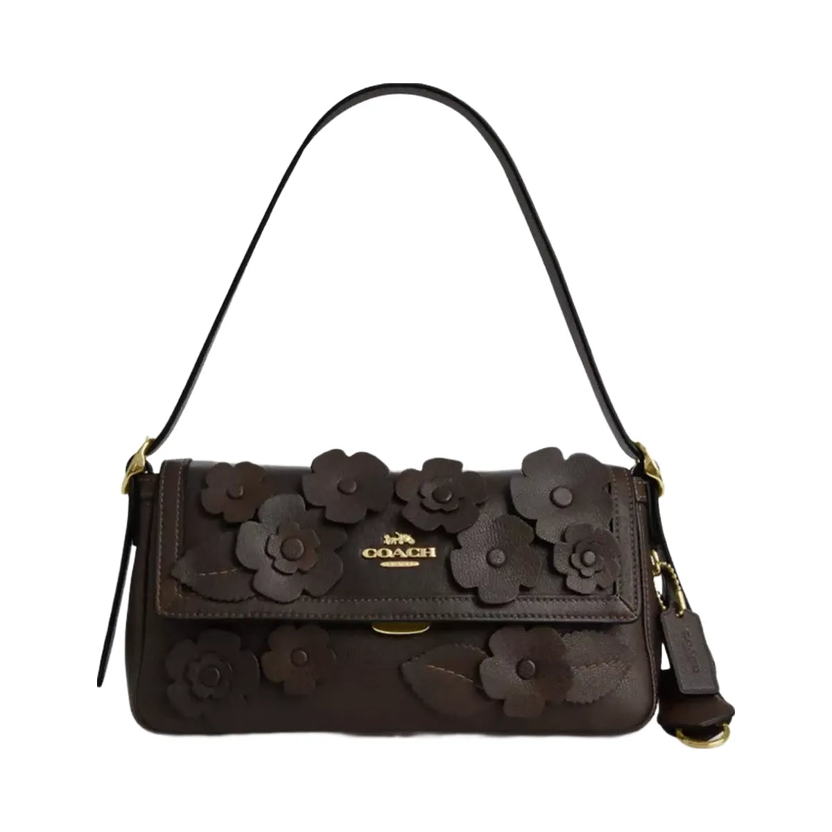 Coach Etta Small Flap Shoulder Bag With Floral Applique in Gold Maple