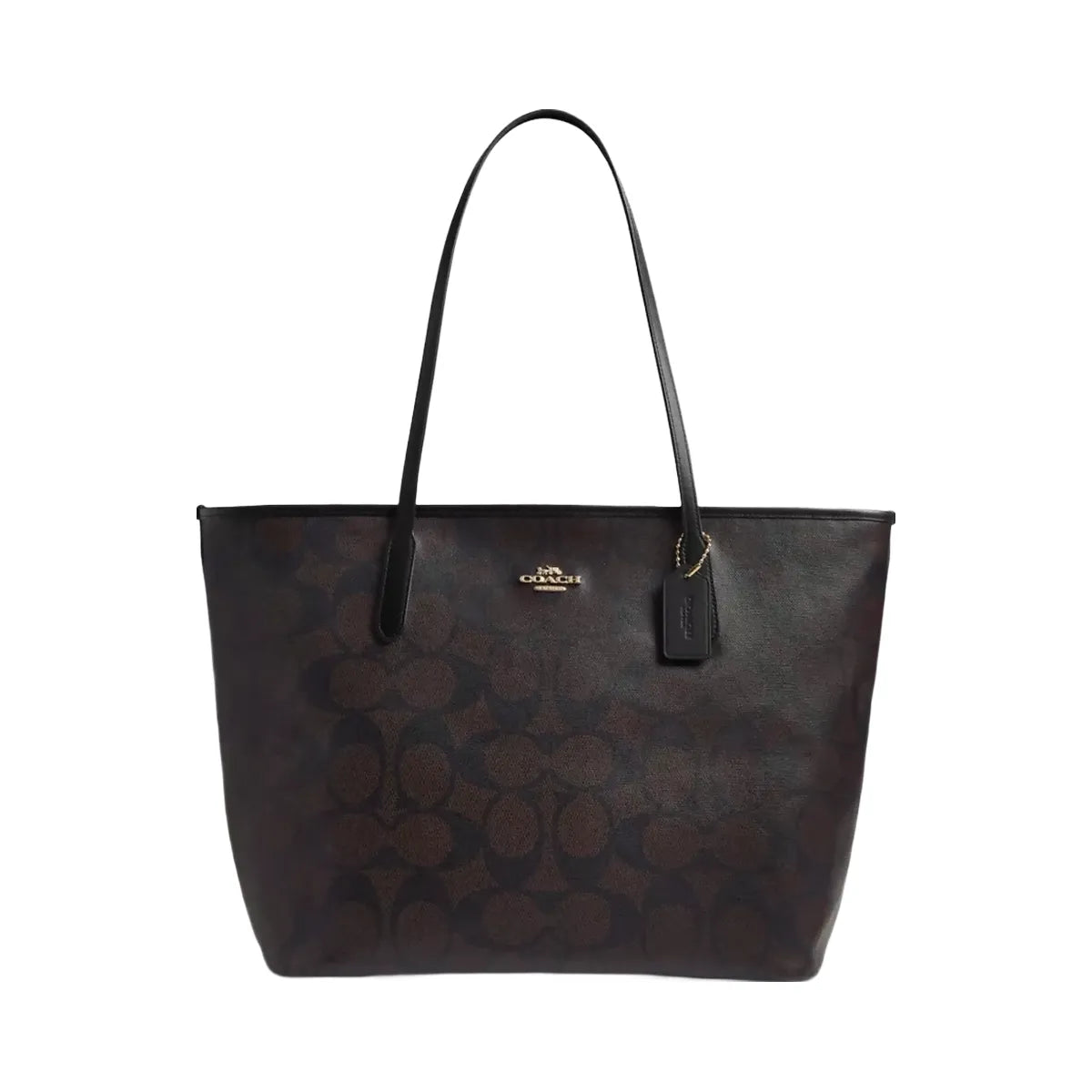 Coach Large City Tote Bag In Maxi Signature Canvas in Gold Walnut Black