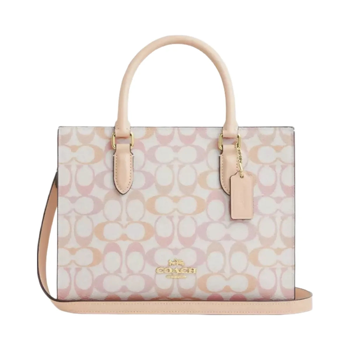 Coach Maggie Small Tote Bag In Signature Canvas in Gold Chalk Pink